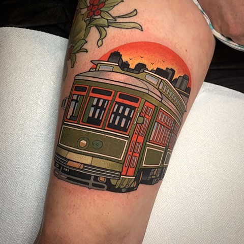 trolly tattoo by tattoo artist dave wah at stay humble tattoo company in baltimore maryland the best tattoo shop in baltimore maryland