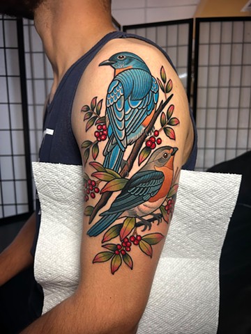 eastern bluebird tattoo by dave wah