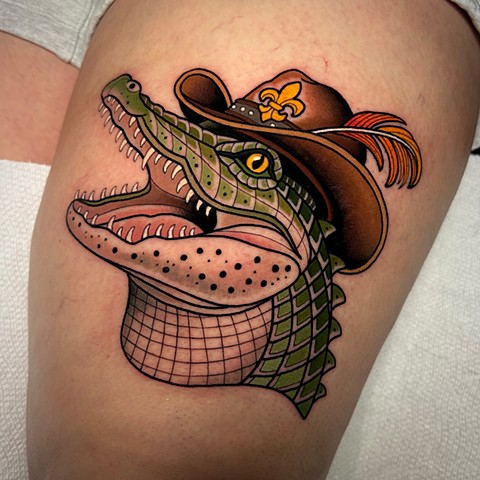 alligator with hat tattoo by dave wah