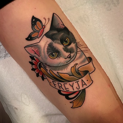 cat tattoo by dave wah at stay humble tattoo company in baltimore maryland the best tattoo shop and artist in baltimore maryland