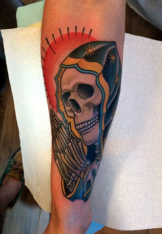 skull and headdress tattoo by dave wah at stay humble tattoo company in baltimore maryland the best tattoo shop in baltimore maryland