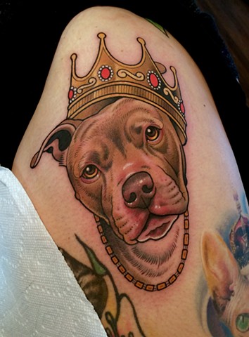 dog portrait tattoo on Duffy Fortner by tattoo artist dave wah at stay humble tattoo company in baltimore maryland the best tattoo shop in baltimore maryland