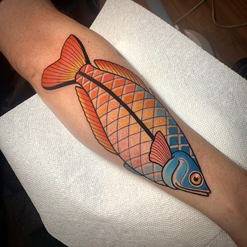 Rainbow fish tattoo by tattoo artist dave wah at stay humble tattoo company in baltimore maryland the best tattoo shop in baltimore maryland