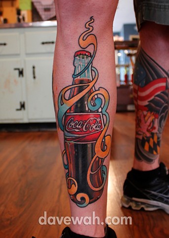 coca-cola bottle tattoo by dave wah at stay humble tattoo company in baltimore maryland the best tattoo shop in baltimore maryland