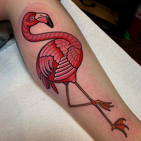 flamingo tattoo by dave wah at stay humble tattoo company in baltimore maryland the best tattoo shop and artist in baltimore maryland