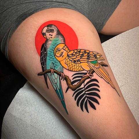 parakeet bird tattoo by tattoo artist dave wah at stay humble tattoo company in baltimore maryland the best tattoo shop in baltimore maryland