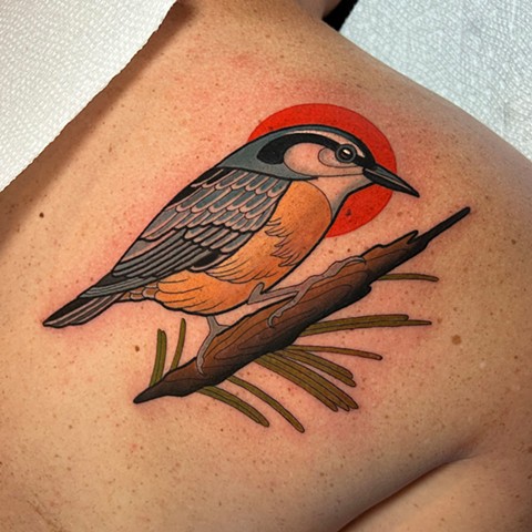 red-breasted nuthatch tattoo by dave wah