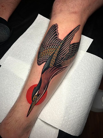 green heron tattoo by dave wah