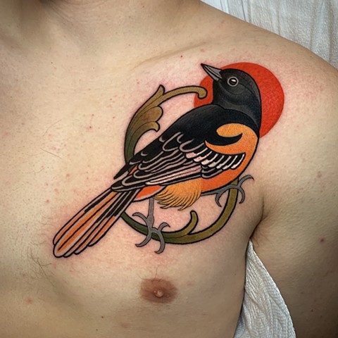oriole bird tattoo by tattoo artist dave wah at stay humble tattoo company in baltimore maryland the best tattoo shop in baltimore maryland