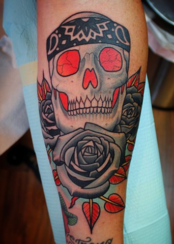 skull and roses tattoo by dave wah at stay humble tattoo company in baltimore maryland