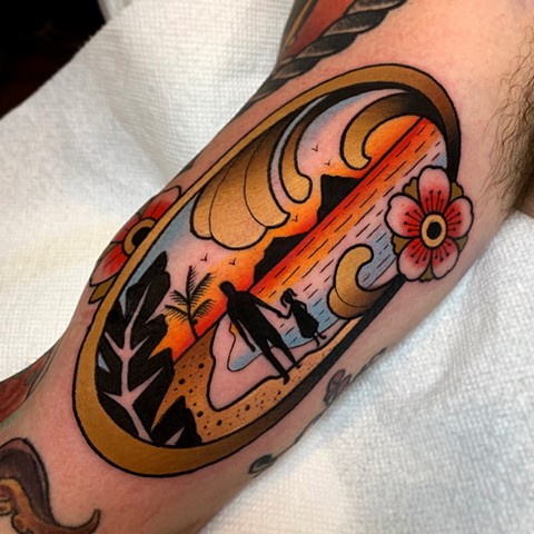 traditional landscape tattoo by tattoo artist dave wah at stay humble tattoo company in baltimore maryland the best tattoo shop in baltimore maryland