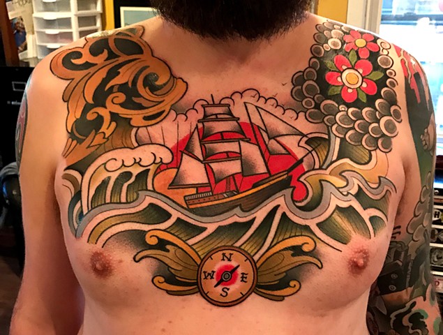 traditional ship tattoo by tattoo artist dave wah at stay humble tattoo company in baltimore maryland the best tattoo shop in baltimore maryland