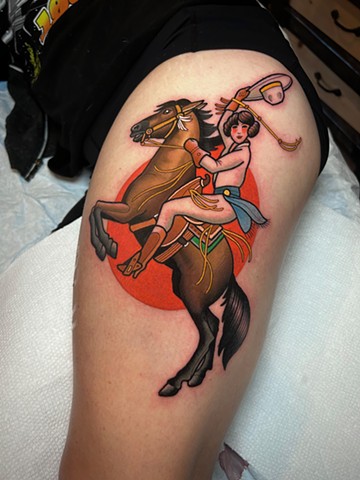 rodeo girl on horse tattoo by dave wah