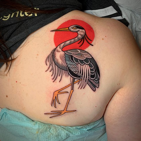 crane tattoo by tattoo artist dave wah at stay humble tattoo company in baltimore maryland the best tattoo shop in baltimore maryland