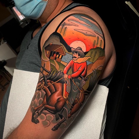 TRADITIONAL WILD WEST TATTOO BY DAVE WAH