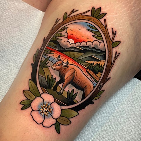 TRADITIONAL NATURE LANDSCAPE TATTOO BY DAVE WAH