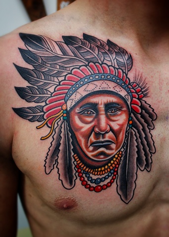 native american war chief tattoo by dave wah