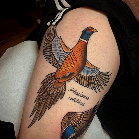 ring necked pheasant bird tattoo by tattoo artist dave wah at stay humble tattoo company in baltimore maryland the best tattoo shop in baltimore maryland
