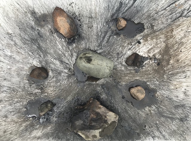 performative process from "Witness 5" 
April 2020
performative drawing with rocks, tea, and charcoal
