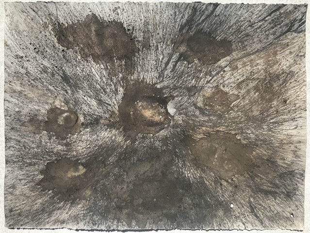 "Witness 5" 
April 2020 
performative drawing with rocks, tea, and charcoal