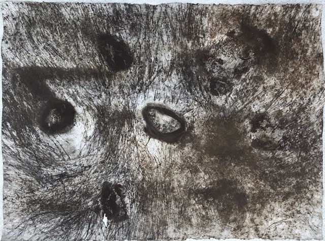 "Witness 7" 
April 2020 
performative drawing with rocks, tea,  charcoal, and rain