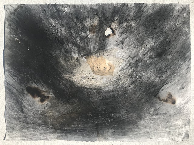 "Witness 3" 
April 2020 
performative drawing with rocks, tea, and charcoal