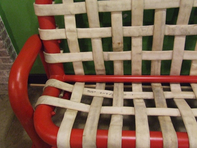 Bench made of salvaged canvas fire hose, Constance Lofts Apartments, New Orleans, Louisiana