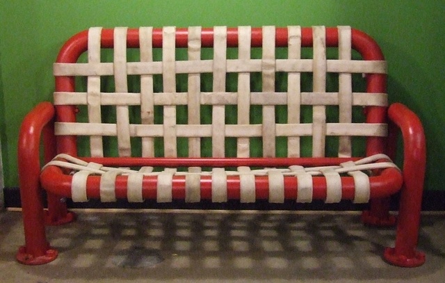 Bench made of salvaged canvas fire hose, Constance Lofts Apartments, New Orleans, Louisiana