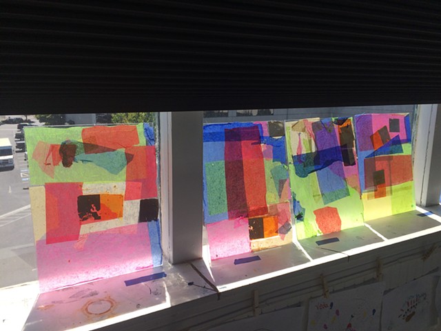 Childrens' Art Class, David Hockney "Stained Glass" Collage
