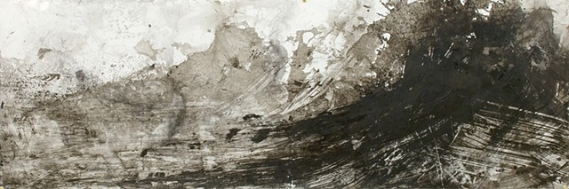 Athena LaTocha, Untitled, 2012, Sumi and India ink on paper, 36 x 108 inches, ink wash