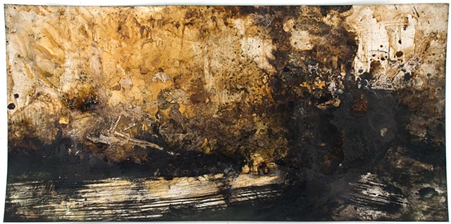 Athena LaTocha, Untitled, 2015, Sumi and walnut ink and shellac on paper, 17 x 33 3/4 inches, ink wash