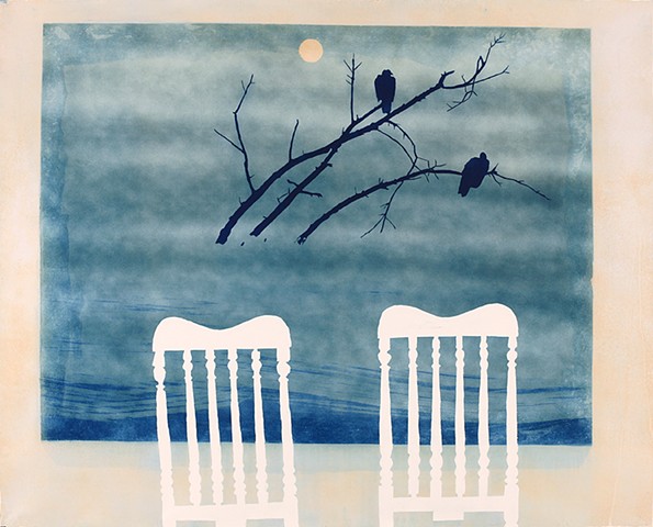 unfinished landscape painting (with two chairs)