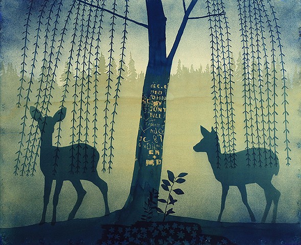 deer in willow branches