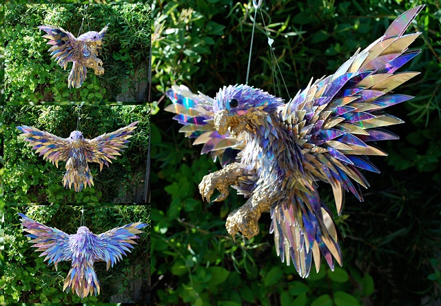 sean e avery cd sculpture mixed media sculpture shiny sculpture Peregrine falcon 
