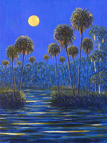 Midnight Moonrise painted by Florida Artist Gary Borse is available at 530 Burns Gallery Sarasota FL