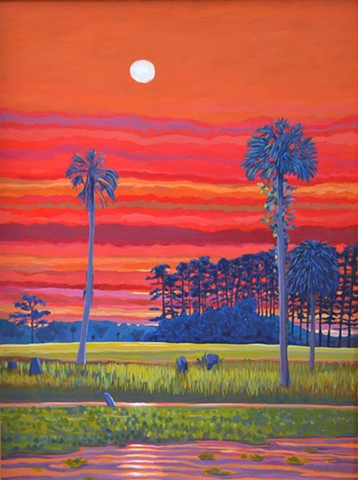 Spectacular Red Sunset in North Central Florida painted by Florida Artist Gary Borse available at Xanadu Gallery Scottsdale Arizona