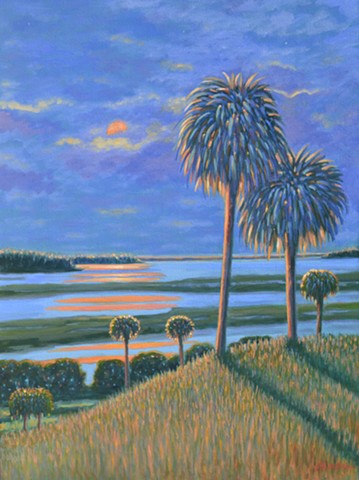 Strawberry Moonrise by Florida Artist Gary Borse is available at Plum Contemporary Art Gallery, St Augustine, FL