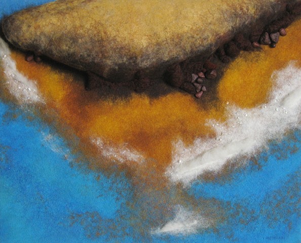 "Tidal Surge" is a felted mixed media piece of contemporary fiber art by Linda Thiemann. 