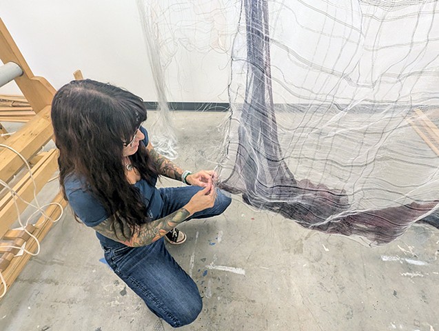 Weaving - attaching dyed cheesecloth