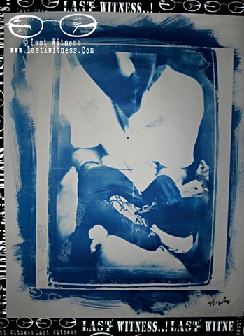 Cyanotype of my own arm being tattooed..self shot (approx 18x24)