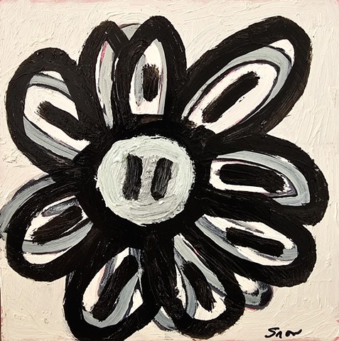 flower, bloom, oil paint, black and white 