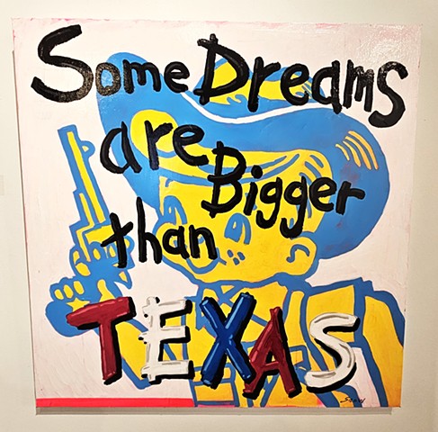 Texas art, Dreams, large canvas, guns, boy, cowboy, Austin Texas