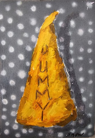 Dummy, Dunce hat, bad love, polka dots, oil on wood , small art 