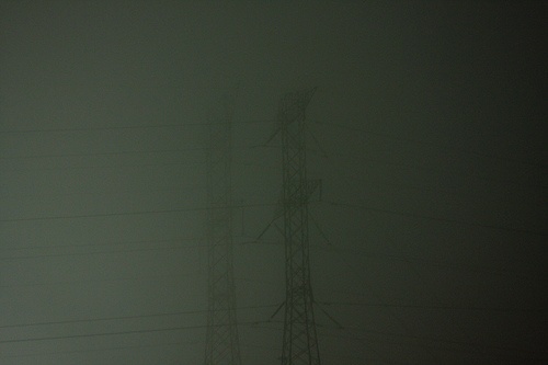 pylons in fog