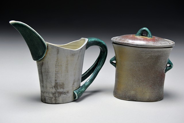 Bronze Cream and Sugar Set Soda Fired Pottery Porcelain Ceramics