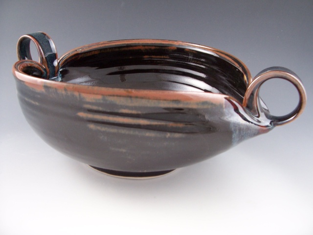 Altered Serving Bowl in Temmoku with Loop Handles