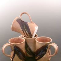 Mugs, new glaze pattern with Shino base