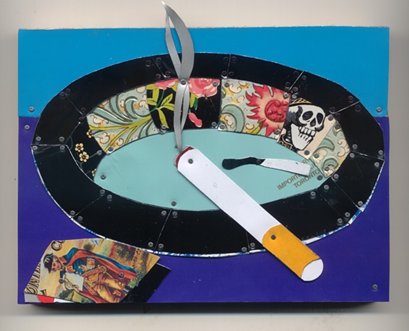 Smoking is an addiction not a habit in recycled tin by Jenny Fillius