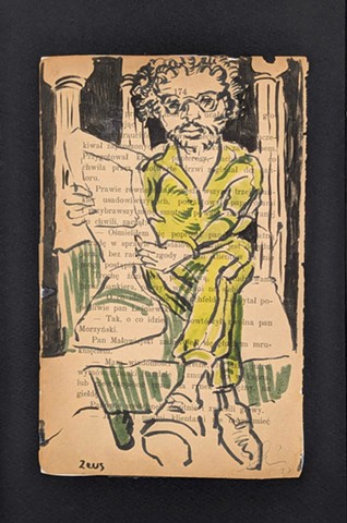 felt marker up cycled paper, mythology, zeus, selfie