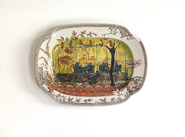ceramic plate with onglaze painting Bankstown night scene